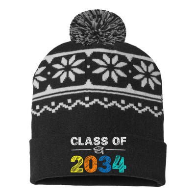 Class of 2034 Grow With Me First Day of School Graduation USA-Made Snowflake Beanie