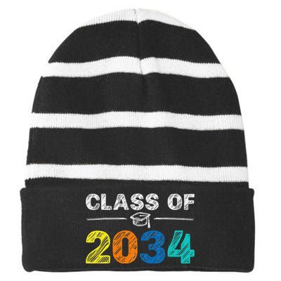 Class of 2034 Grow With Me First Day of School Graduation Striped Beanie with Solid Band