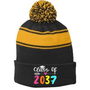 Class Of 2037 Grow With Me Graduation First Day Of School Love Stripe Pom Pom Beanie