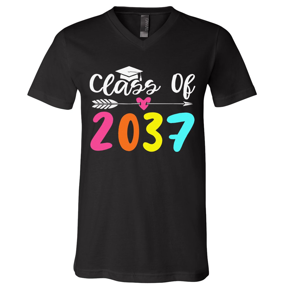 Class Of 2037 Grow With Me Graduation First Day Of School Love V-Neck T-Shirt