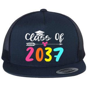 Class Of 2037 Grow With Me Graduation First Day Of School Love Flat Bill Trucker Hat