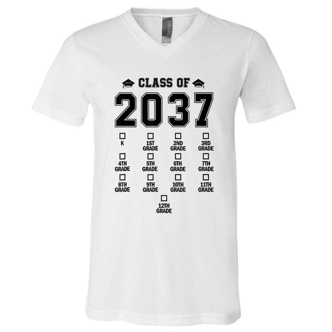 Class Of 2037 Grow With Me Prek To 12th Grade Gift V-Neck T-Shirt