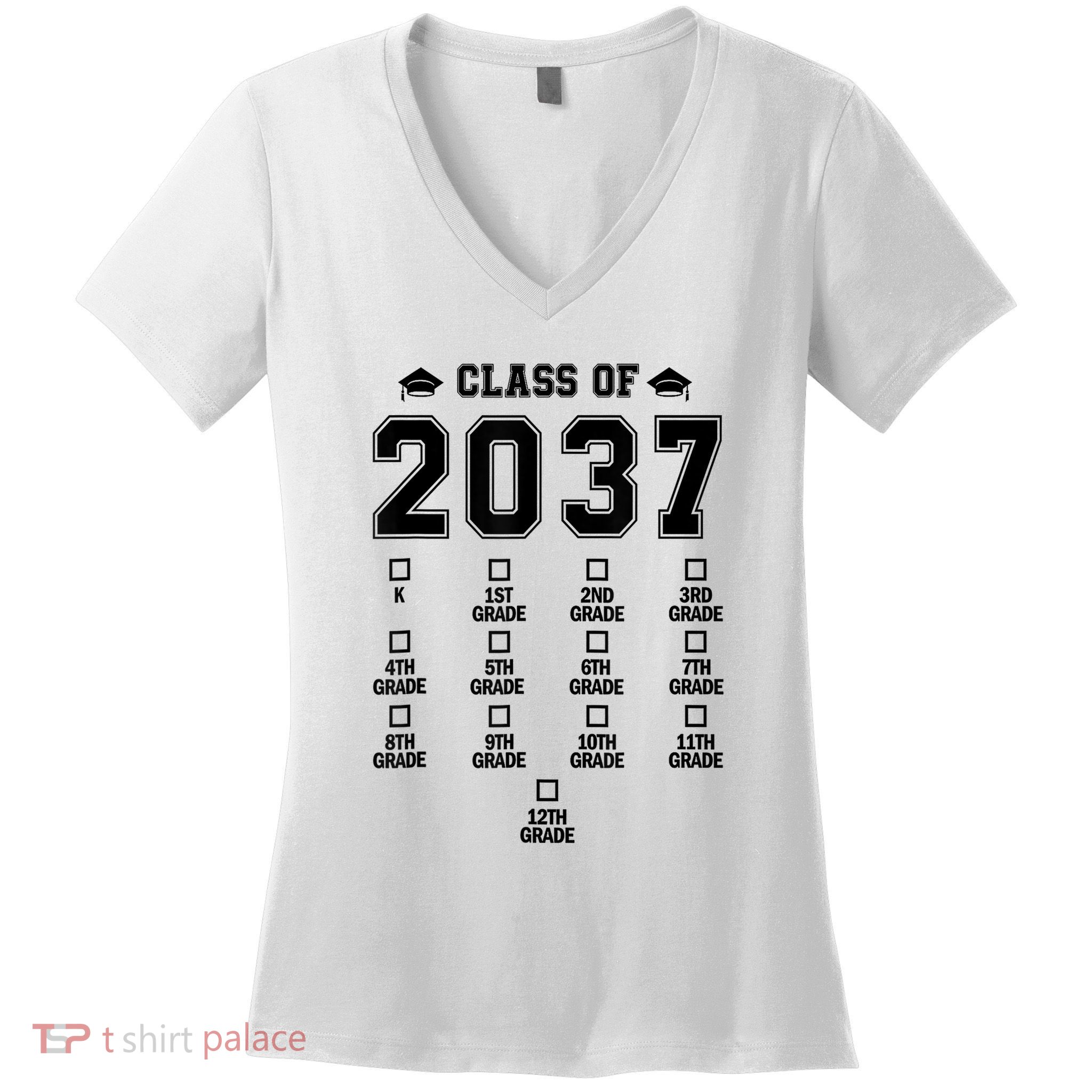 Class Of 2037 Grow With Me Prek To 12th Grade Gift Women's V-Neck T-Shirt