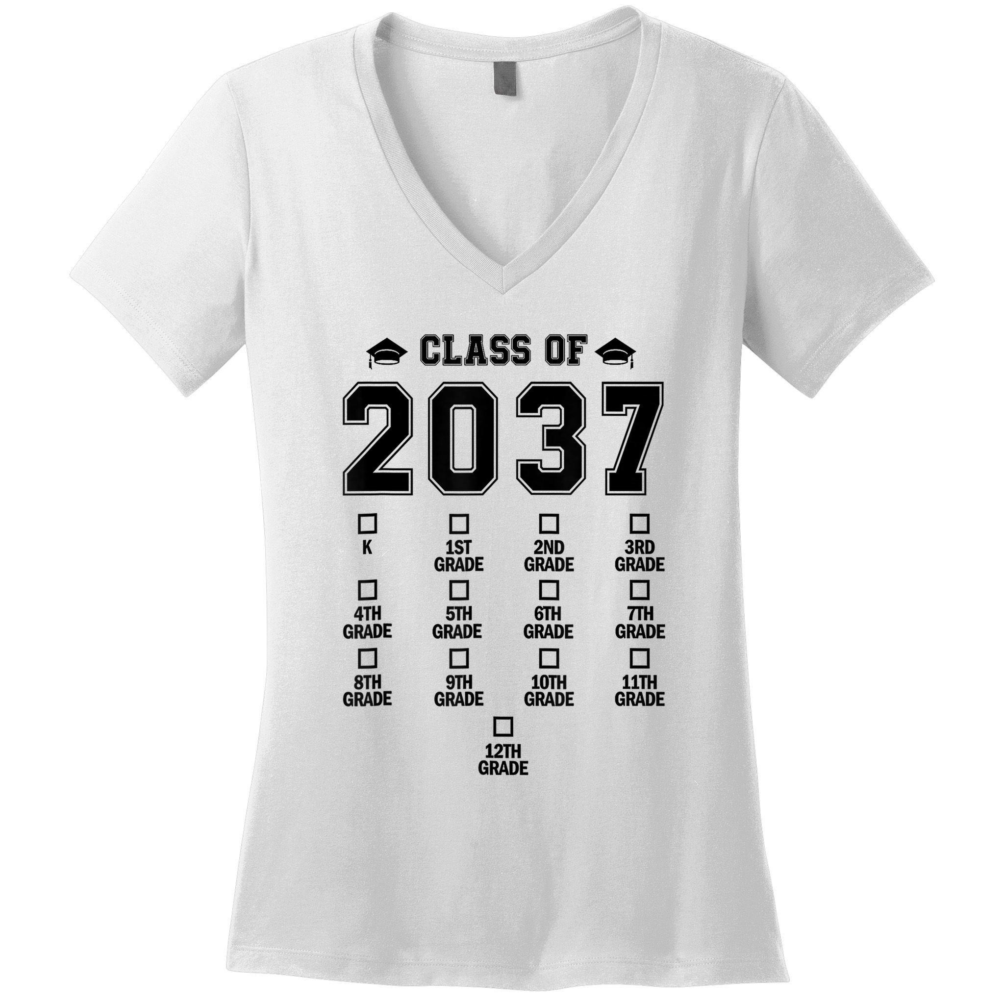 Class Of 2037 Grow With Me Prek To 12th Grade Gift Women's V-Neck T-Shirt
