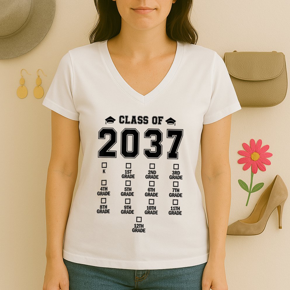 Class Of 2037 Grow With Me Prek To 12th Grade Gift Women's V-Neck T-Shirt