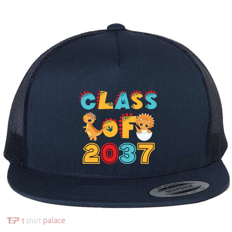 Class Of 2037 Grow With Me Kindergarten Graduation Flat Bill Trucker Hat