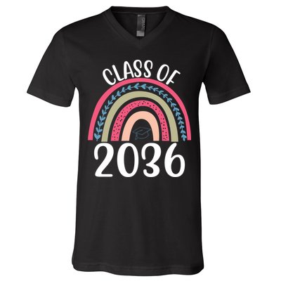 Class Of 2036 Rainbow Graduation V-Neck T-Shirt