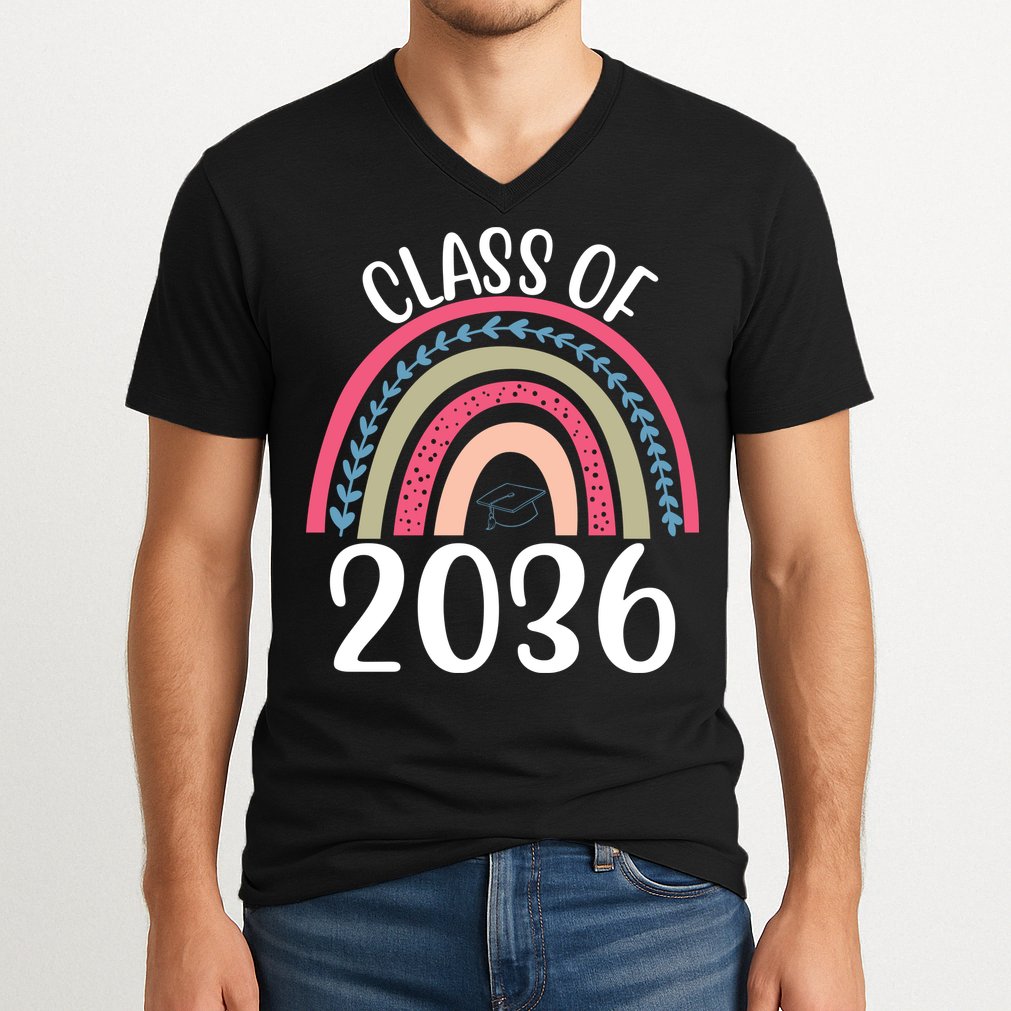 Class Of 2036 Rainbow Graduation V-Neck T-Shirt
