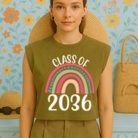 Class Of 2036 Rainbow Graduation Garment-Dyed Women's Muscle Tee