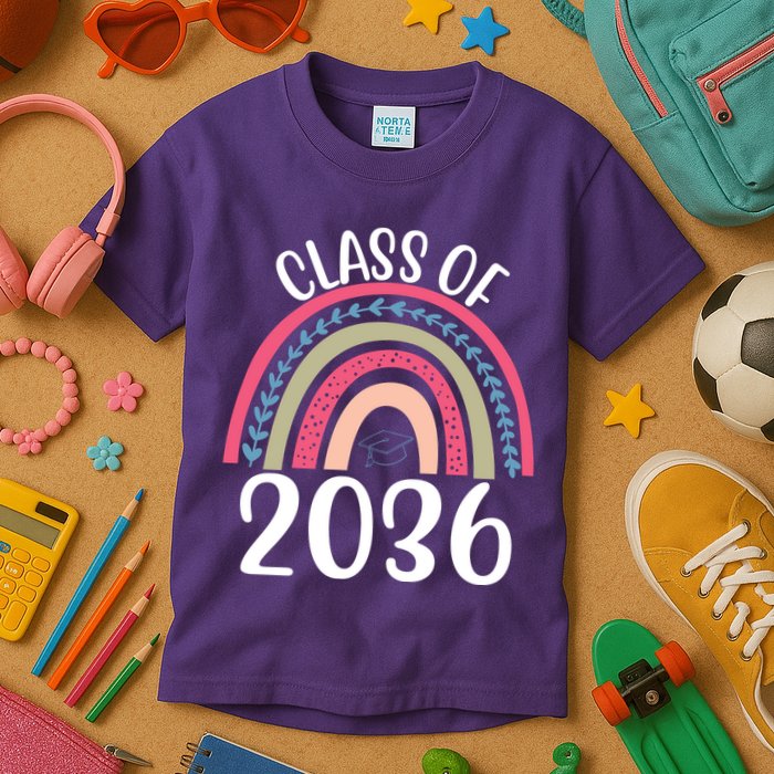 Class Of 2036 Rainbow Graduation Kids T-Shirt