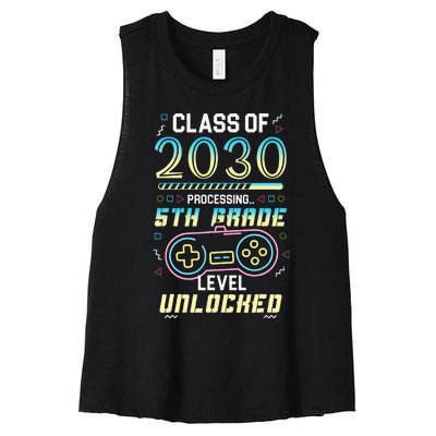 Class Of 2030 Gaming 5th Grade Level Unlocked Back To School Women's Racerback Cropped Tank