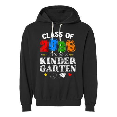 Class Of 2036 Lets Rock Kindergarten Back To School Garment-Dyed Fleece Hoodie