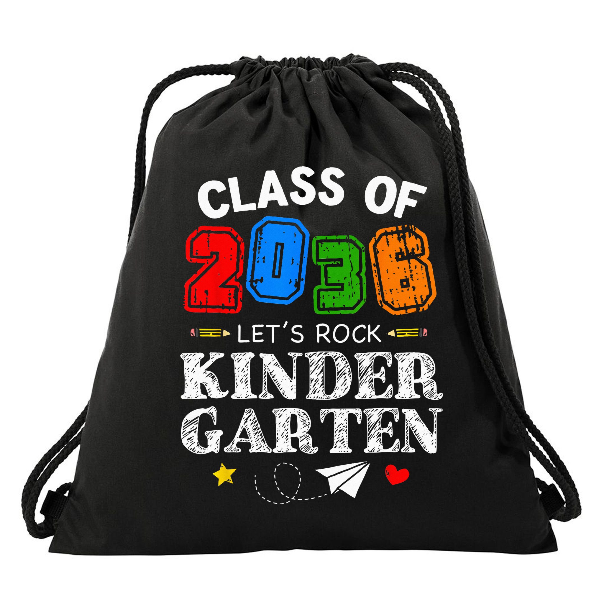 Class Of 2036 Lets Rock Kindergarten Back To School Drawstring Bag