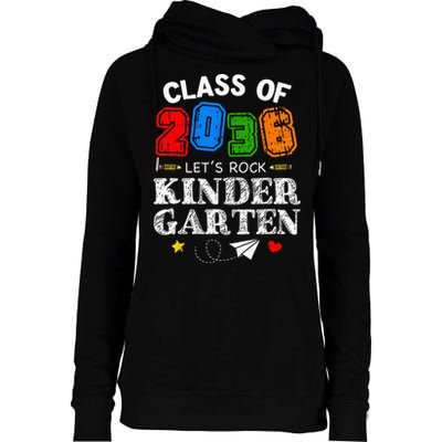 Class Of 2036 Lets Rock Kindergarten Back To School Womens Funnel Neck Pullover Hood