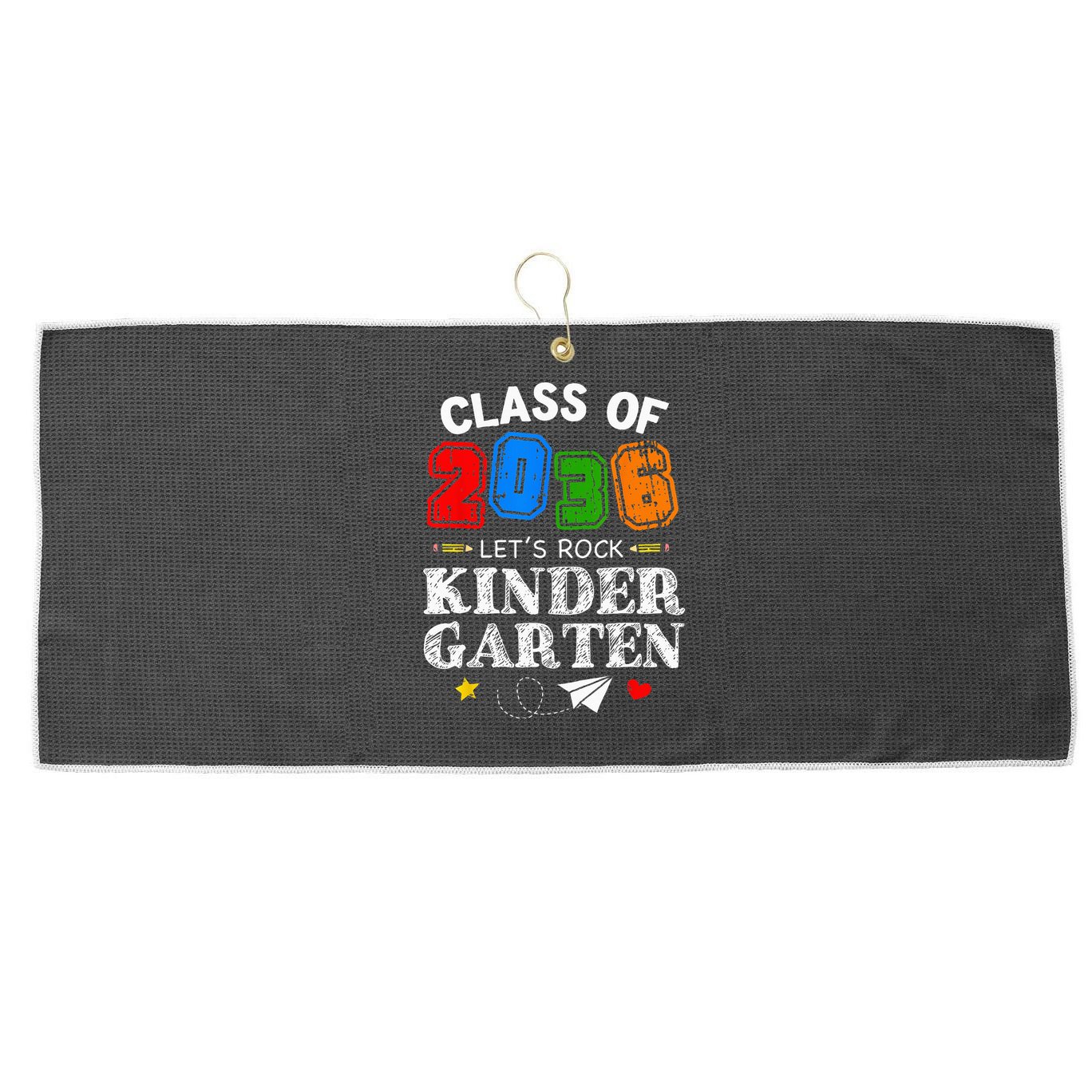 Class Of 2036 Lets Rock Kindergarten Back To School Large Microfiber Waffle Golf Towel