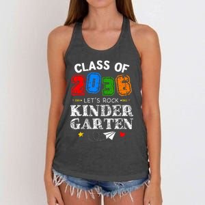 Class Of 2036 Lets Rock Kindergarten Back To School Women's Knotted Racerback Tank