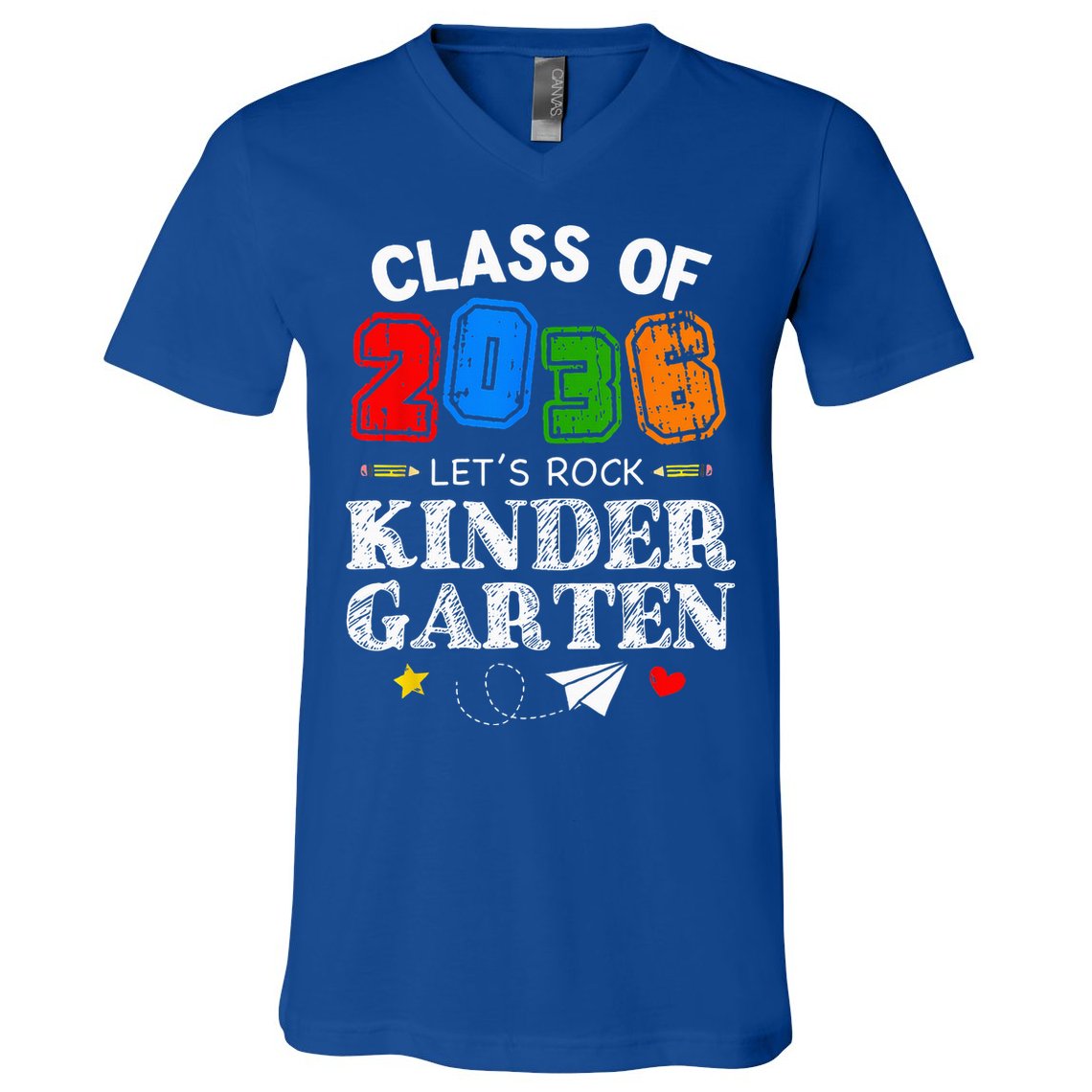 Class Of 2036 Lets Rock Kindergarten Back To School V-Neck T-Shirt