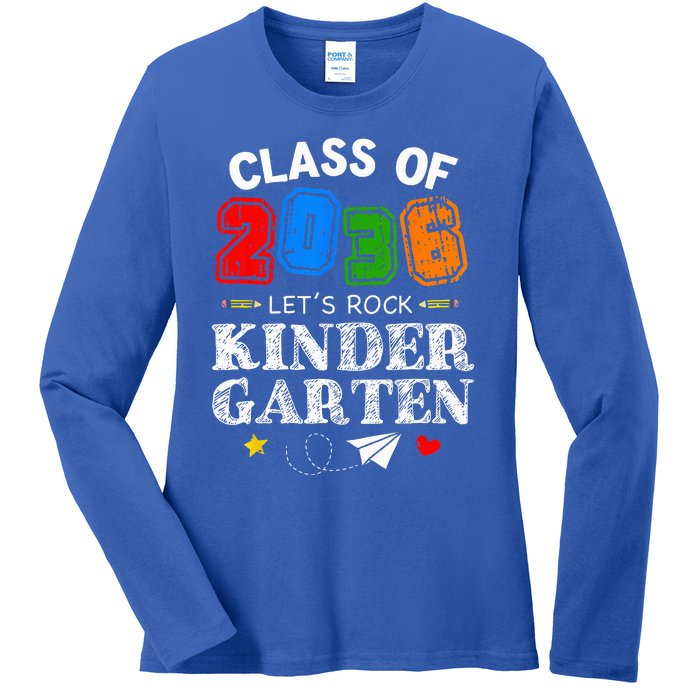 Class Of 2036 Lets Rock Kindergarten Back To School Ladies Long Sleeve Shirt