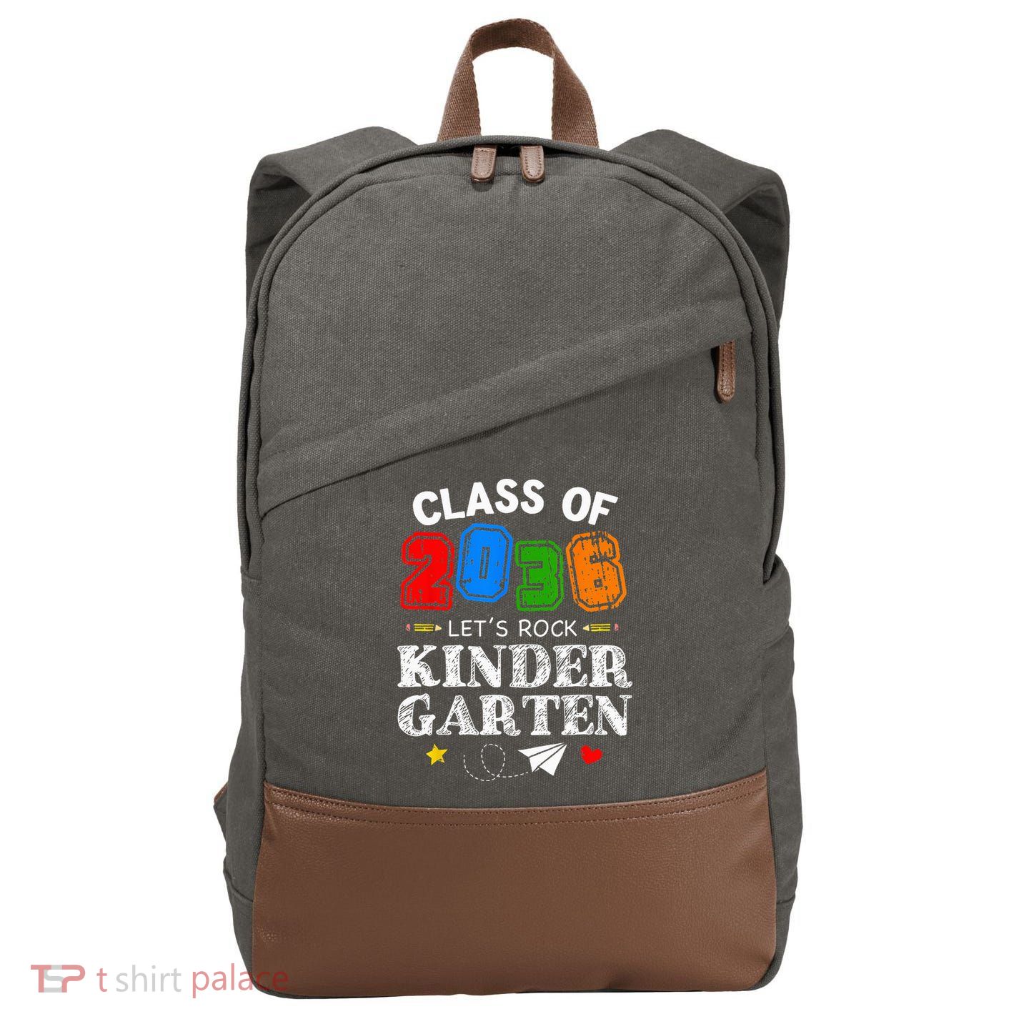 Class Of 2036 Lets Rock Kindergarten Back To School Cotton Canvas Backpack