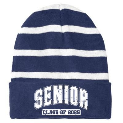 Class Of 2025 Senior 2025 Graduation 2025 Back To School Striped Beanie with Solid Band