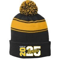 Class Of 2025 Senior 2025 Graduation 2025 Back To School Stripe Pom Pom Beanie
