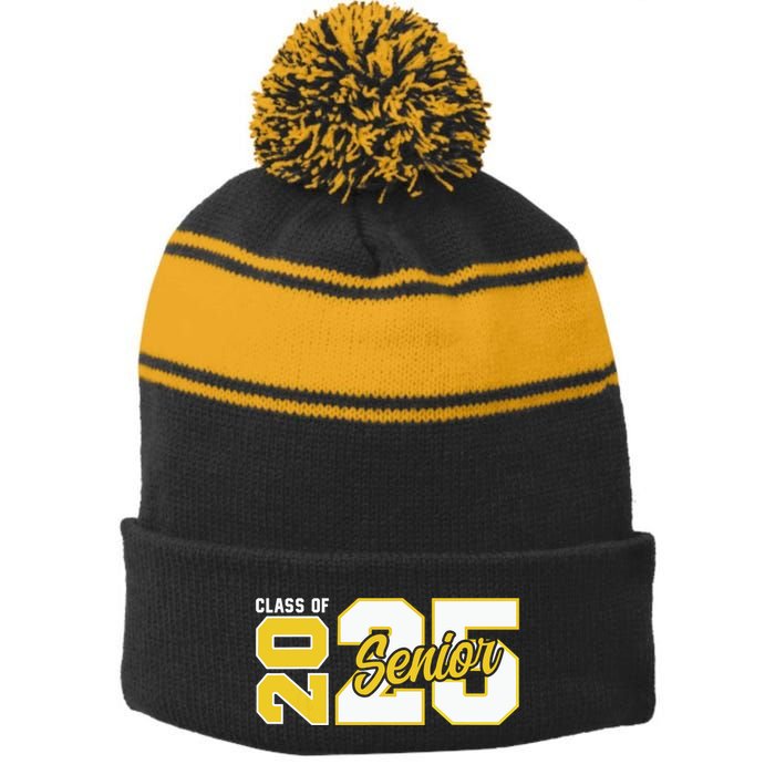 Class Of 2025 Senior 2025 Graduation 2025 Back To School Stripe Pom Pom Beanie