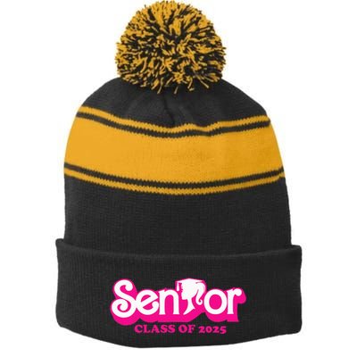 Class Of 2025 Senior Design Funny Seniors 2025 Stripe Pom Pom Beanie