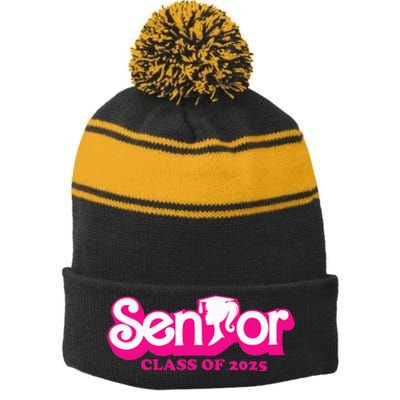 Class Of 2025 Senior Design Funny Seniors 2025 Stripe Pom Pom Beanie