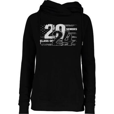 Class Of 2024 Distressed American Flag Seniors Womens Funnel Neck Pullover Hood