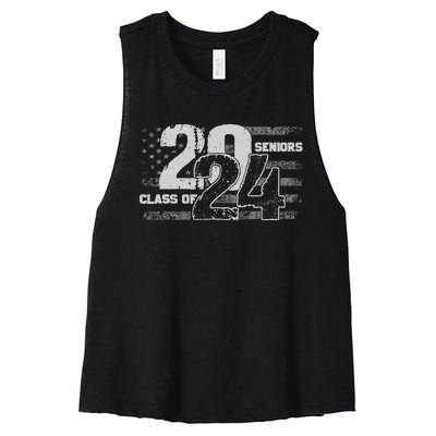 Class Of 2024 Distressed American Flag Seniors Women's Racerback Cropped Tank