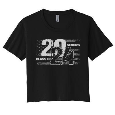 Class Of 2024 Distressed American Flag Seniors Women's Crop Top Tee