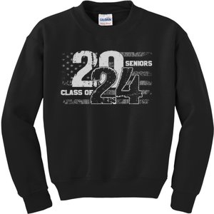 Class Of 2024 Distressed American Flag Seniors Kids Sweatshirt