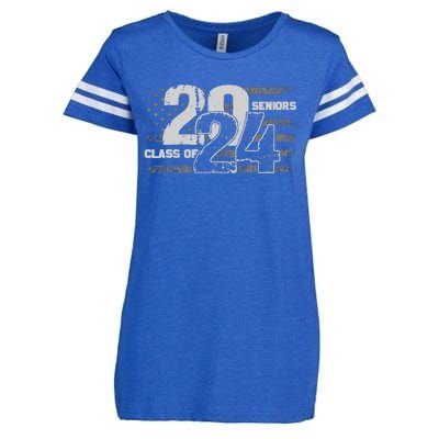 Class Of 2024 Distressed American Flag Seniors Enza Ladies Jersey Football T-Shirt