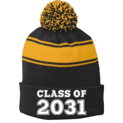 Class Of 2031 Stripe Pom Pom Beanie