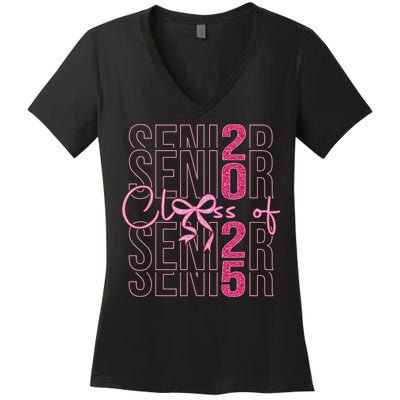 Class Of 2025 Coquette Senior 2025 Graduation Back To Women's V-Neck T-Shirt