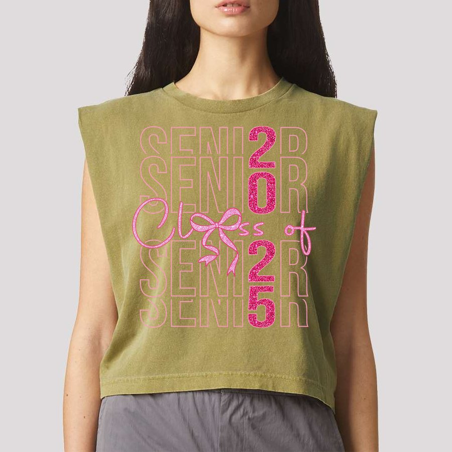 Class Of 2025 Coquette Senior 2025 Graduation Back To Garment-Dyed Women's Muscle Tee