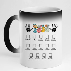 Class Of 2030 Grow With Me Checklist Prek 12th Retro K12 11oz Black Color Changing Mug