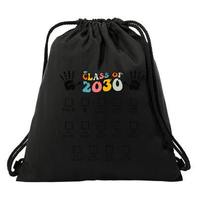 Class Of 2030 Grow With Me Checklist Prek 12th Retro K12 Drawstring Bag
