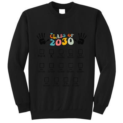 Class Of 2030 Grow With Me Checklist Prek 12th Retro K12 Tall Sweatshirt
