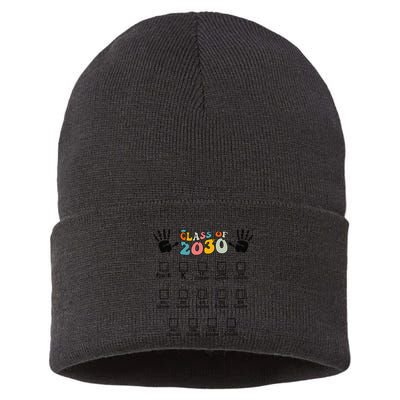 Class Of 2030 Grow With Me Checklist Prek 12th Retro K12 Sustainable Knit Beanie