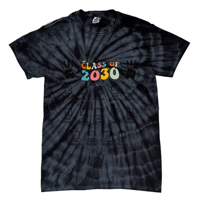 Class Of 2030 Grow With Me Checklist Prek 12th Retro K12 Tie-Dye T-Shirt