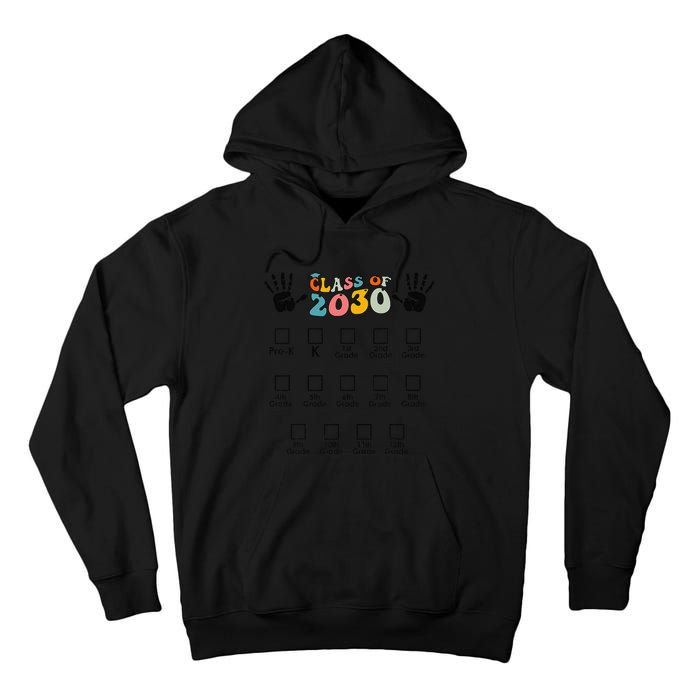 Class Of 2030 Grow With Me Checklist Prek 12th Retro K12 Tall Hoodie