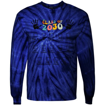 Class Of 2030 Grow With Me Checklist Prek 12th Retro K12 Tie-Dye Long Sleeve Shirt