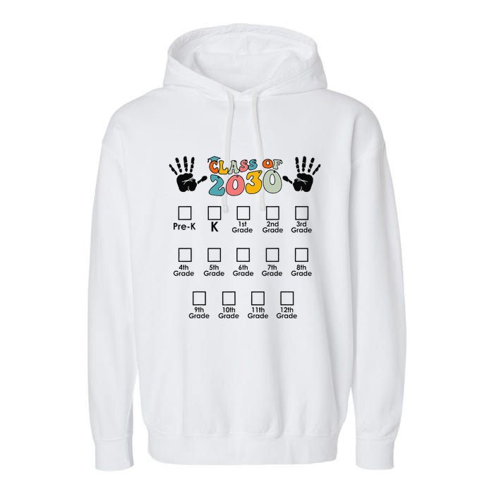 Class Of 2030 Grow With Me Checklist Prek 12th Retro K12 Garment-Dyed Fleece Hoodie