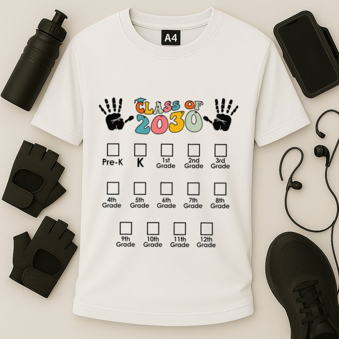Class Of 2030 Grow With Me Checklist Prek 12th Retro K12 Performance Shirt
