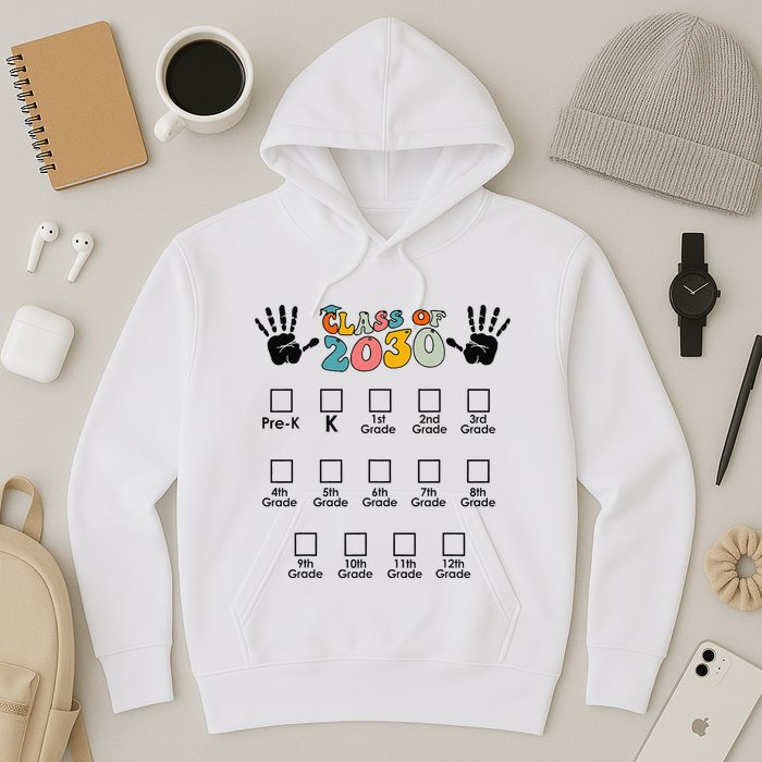 Class Of 2030 Grow With Me Checklist Prek 12th Retro K12 Hoodie
