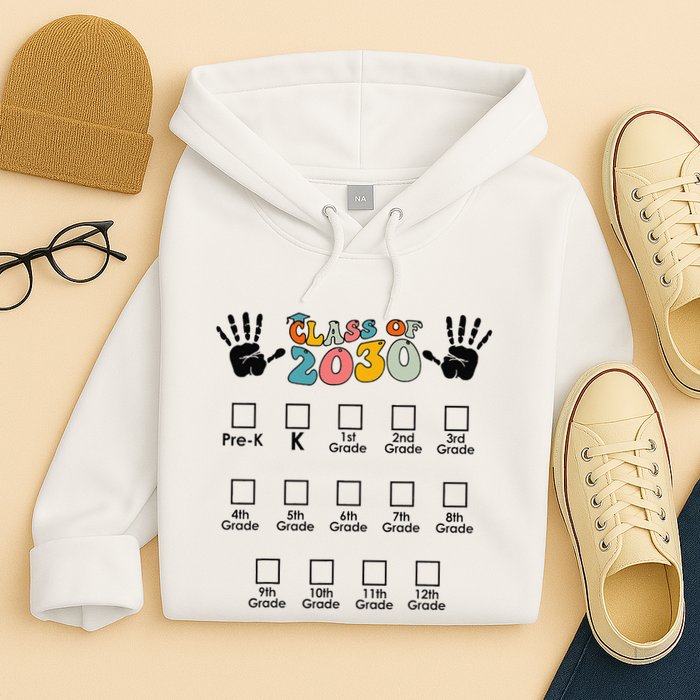 Class Of 2030 Grow With Me Checklist Prek 12th Retro K12 Hoodie