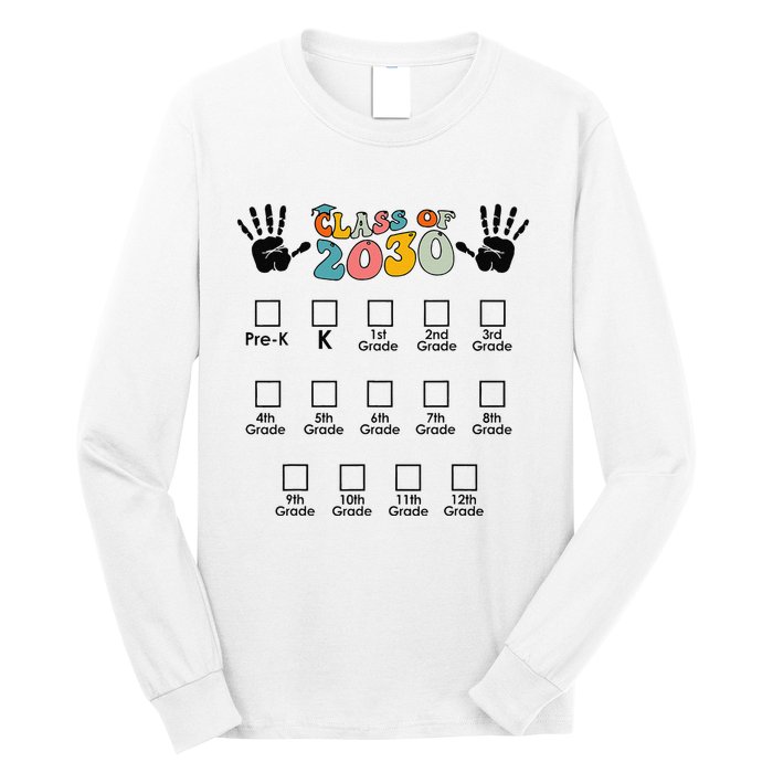 Class Of 2030 Grow With Me Checklist Prek 12th Retro K12 Long Sleeve Shirt