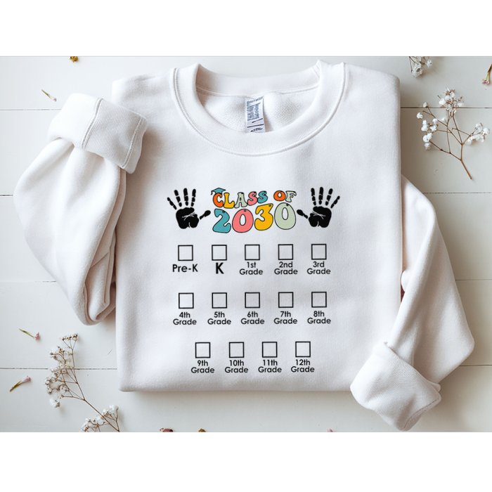 Class Of 2030 Grow With Me Checklist Prek 12th Retro K12 Sweatshirt