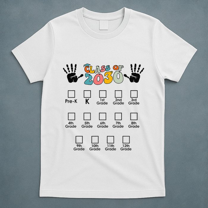 Class Of 2030 Grow With Me Checklist Prek 12th Retro K12 T-Shirt